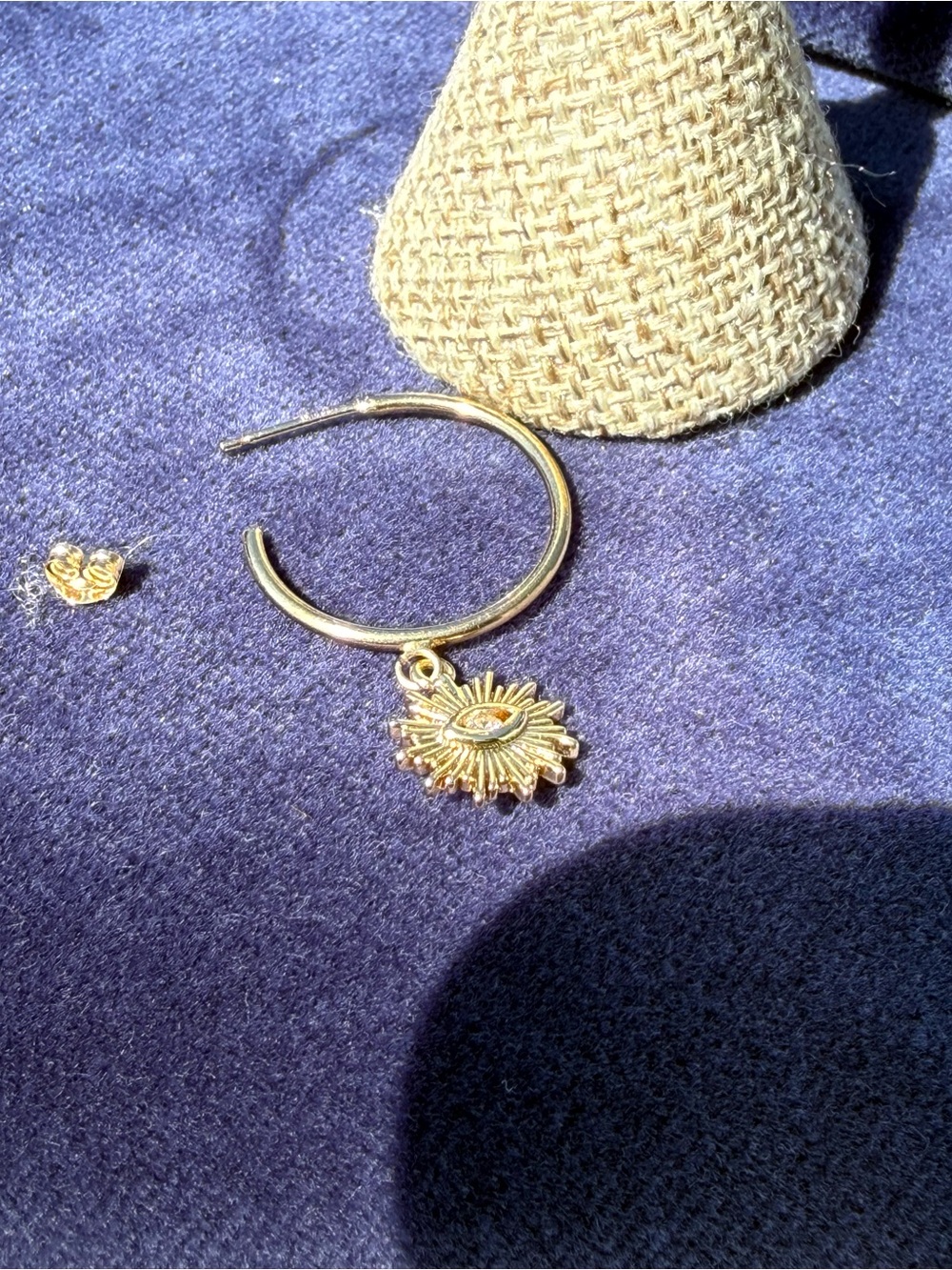 Gold Sunburst Charm Hoop Earrings for Women